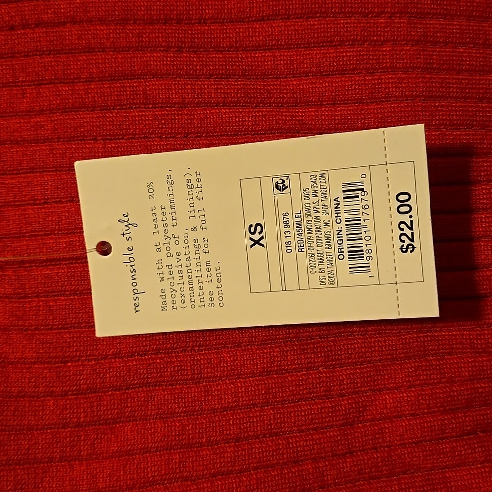 Red Long Sleeve Ribbed Top A New Day New Tag Attached Womens Fitted Xs - Picture 7 of 9